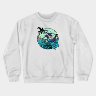 Colorful Skeleton Surfer Riding a Wave Crewneck Sweatshirt